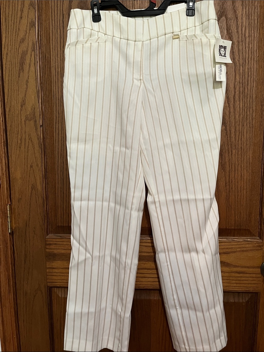 Anne Klein Cream Pants with Tan Pinstripes